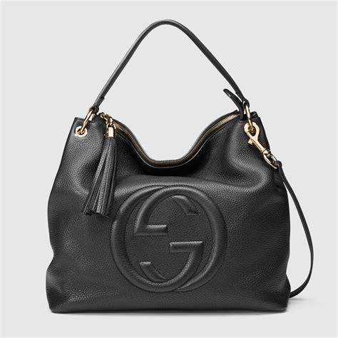 borsa gucci pelle nera hobo grande|Gucci Borsa shopping con dettaglio Web misura grande.